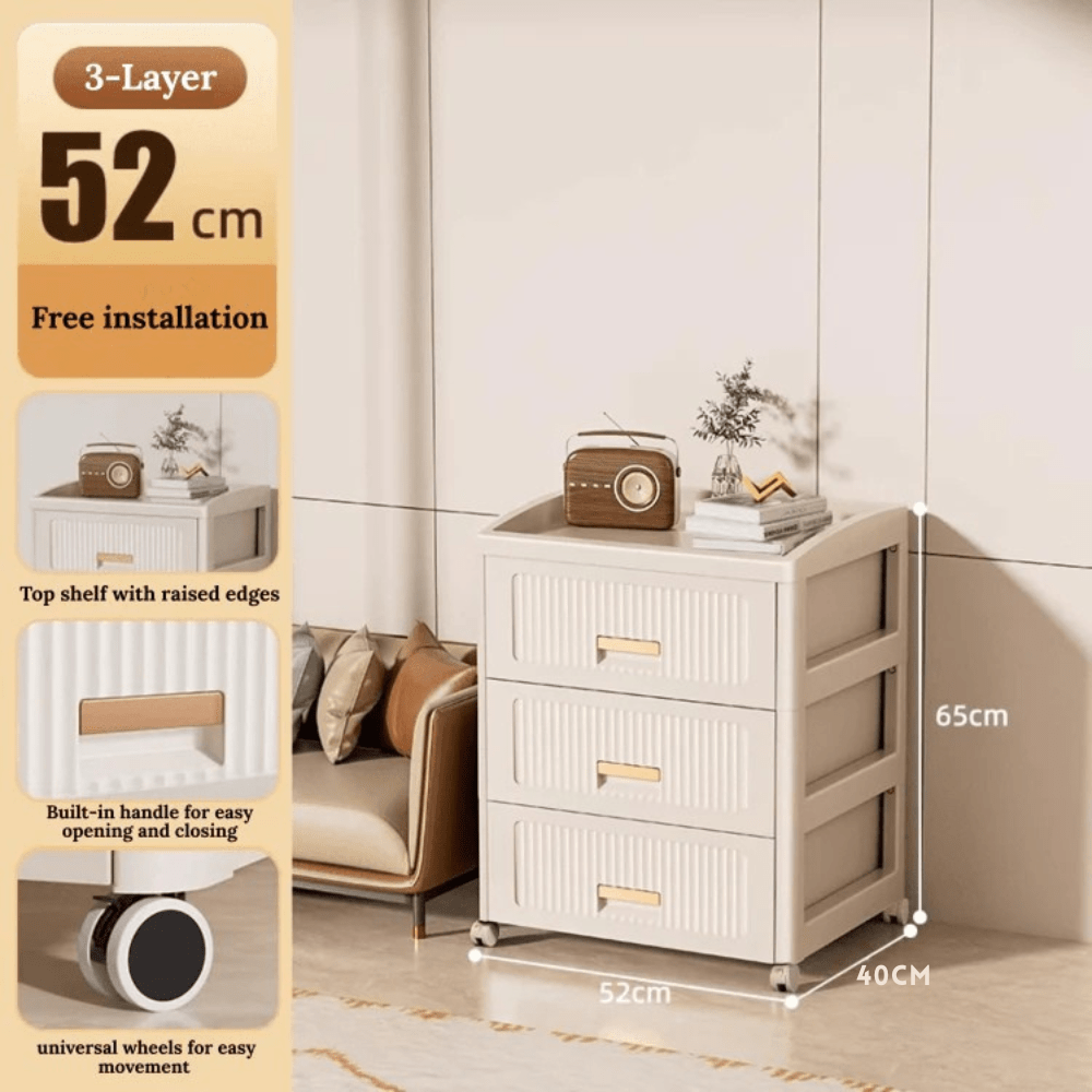 Plastic Multi-Layer Drawer Storage Cabinet with Wheels (52cm)