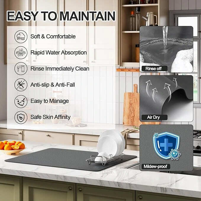 Absorbent Sink Mat | Quick-Dry, Anti-Slip Base | For Wet Counters & Dish Racks
