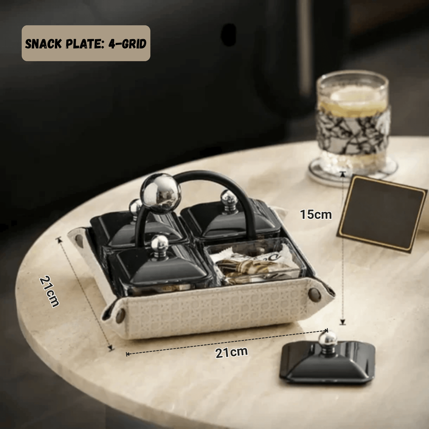 Elegant Multi-Section Snack Organizer with Handle and Lid