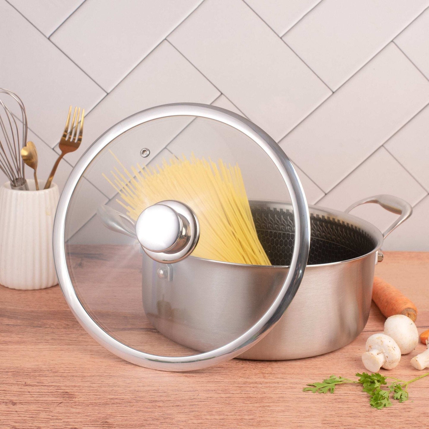Multi-Purpose Stainless Steel Honeycomb Soup Pot with Lid (24cm)