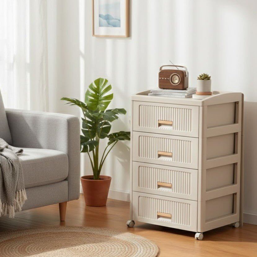 Plastic 4-Layer Drawer Storage Cabinet with Wheels