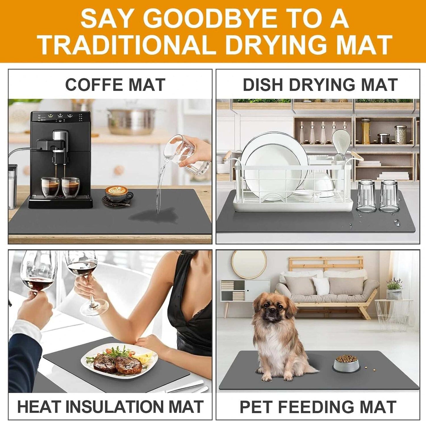 Absorbent Sink Mat | Quick-Dry, Anti-Slip Base | For Wet Counters & Dish Racks